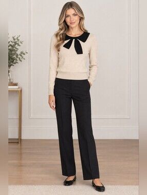 J. Crew Elegant Cream Sweater with Black Bow Motif Size Small